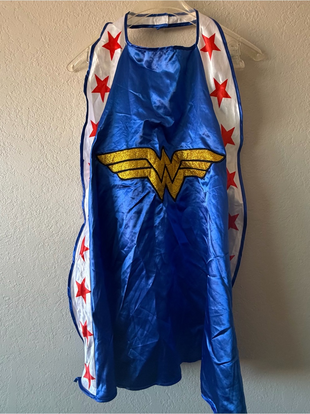Wonder Woman Blue Red White Shiny Cape Six Flags Stars Dress Up, One Size Adult